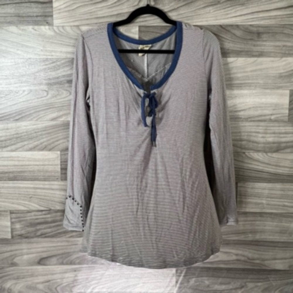 Sea Gypsies Womens Popover Top Blue Striped Long Sleeve Drawstring‎ Studded M